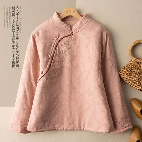 文艺复古夹棉外套棉服刺绣斜襟中式棉袄气质减龄国风唐装2022新款图片