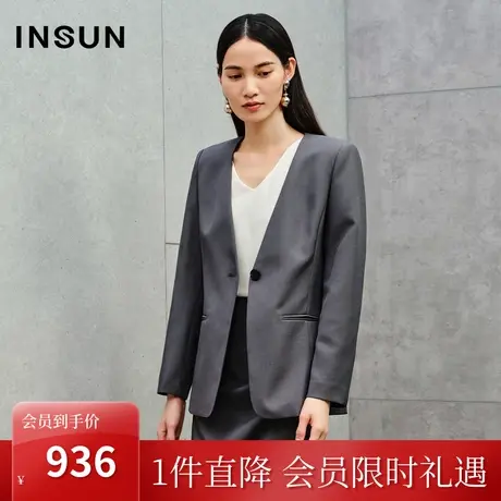 恩裳2023秋季新款简约内敛抗皱易打理立裁无领西装外套女图片