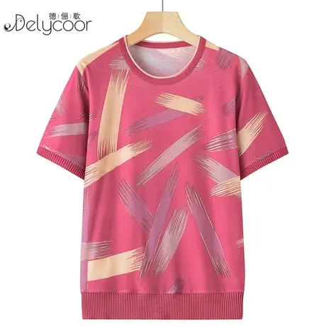 妈妈装2023夏季新款中老年人女装母亲节薄款短袖奶奶宽松圆领上衣商品大图