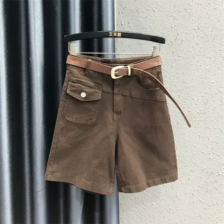 2023夏季新款纯色休闲牛仔五分裤女百搭高腰显瘦直筒阔腿裤中裤潮商品大图