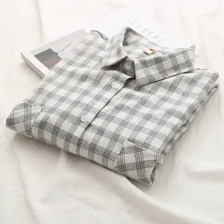 春秋季韩版复古BF男友风宽松小格子衬衫女学生大口袋百搭衬衣外套图片