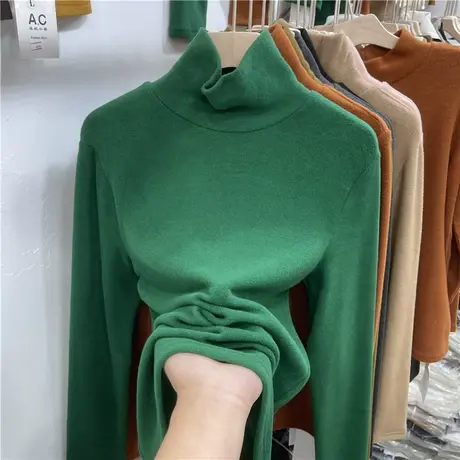 欧货双面德绒高领加厚磨毛上衣女2022冬季新品简约时尚内搭打底衫商品大图
