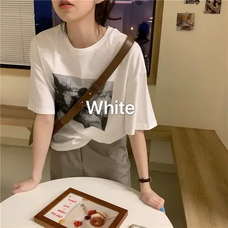 欧洲站女装2023年新款欧货潮白色t恤女短袖印花宽松打底衫体恤夏图片