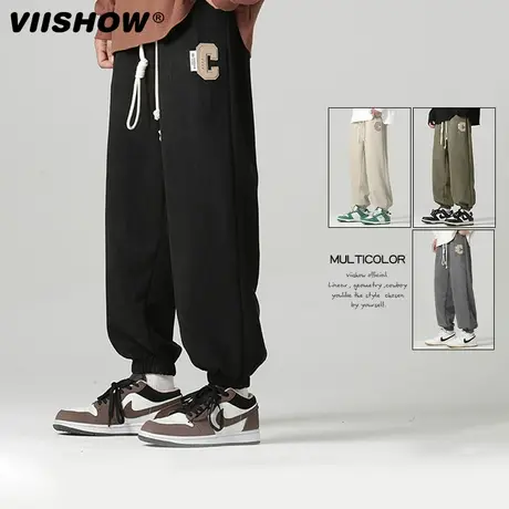 VIISHOW麂皮绒裤子男秋季百搭潮牌束脚休闲裤美式重磅卫裤男宽松商品大图