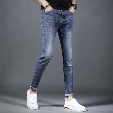 牛仔裤男夏季薄款2023新款潮牌蓝色修身潮流弹力简约男士小脚裤子商品大图