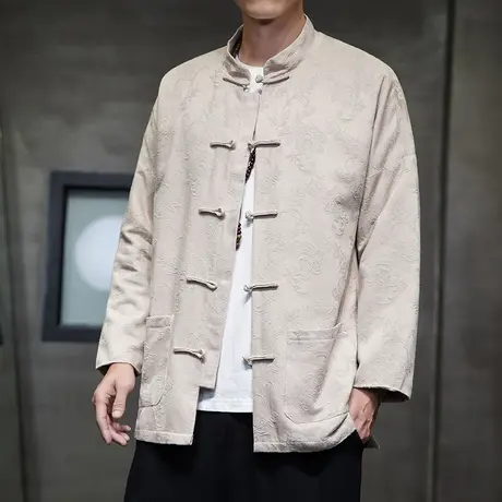 秋冬季男夹克中国风复古宽松青年男装中式上衣复古提花民族风外套图片