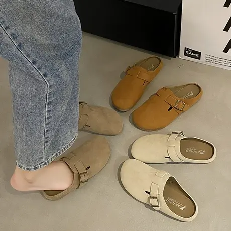 法式复古包头半拖鞋女外穿懒人单鞋2023夏新款平底百搭ins休闲鞋商品大图