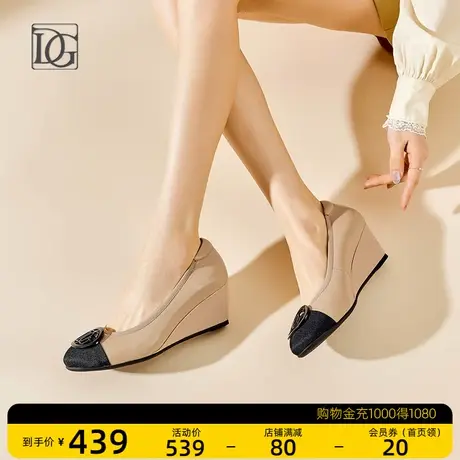 坡跟单鞋女2023春季新款真皮浅口内增高女鞋百搭舒适休闲妈妈皮鞋图片