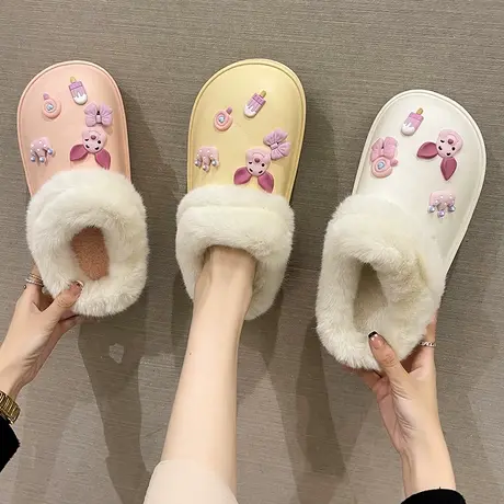 可爱小猪棉拖鞋女冬季室内可外穿加绒保暖踩屎感厚底防水防滑拖鞋商品大图