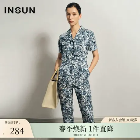 INSUN恩裳夏季收腰拼接印花连体裤图片