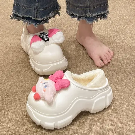 增高棉拖鞋女冬季室内外穿可爱加绒保暖松糕厚底防滑防水包跟棉鞋商品大图