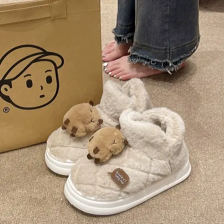 可爱棉鞋女冬季新款加厚保暖毛绒包跟高帮防滑厚底外穿时尚雪地靴商品大图