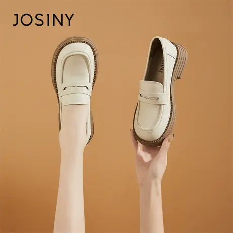Josiny/卓诗尼厚底粗跟乐福鞋女2024新款春季百搭少女风小皮鞋子图片