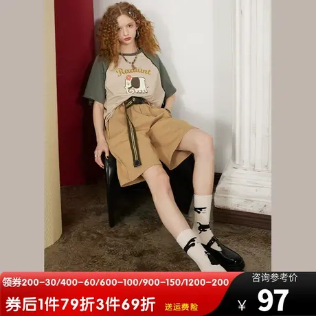 【送腰带】妖精的口袋卡其色休闲短裤女2023春夏季新款宽松五分裤商品大图