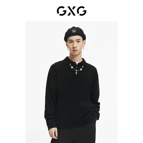 GXG男装 商场同款男士简约黑色低领毛衫 21年秋季新品图片