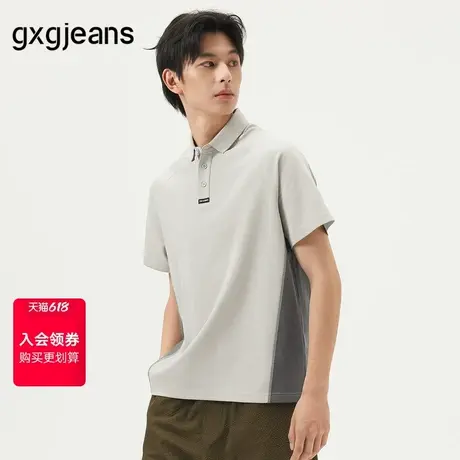 gxg.jeans男装 卡其色撞色拼接运动风宽松短袖polo衫 25年夏新品图片