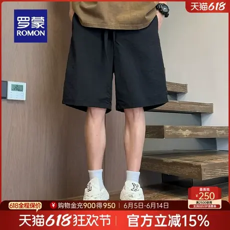 罗蒙男士时尚潮流抽绳松紧腰休闲五分裤2025夏季新款宽松直筒短裤商品大图