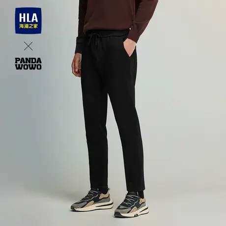 HLA/海澜之家panda wowo熊猫直筒黑色牛仔裤24秋新款抽绳锥形裤男图片