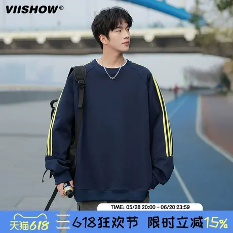 VIISHOW侧面条纹套头圆领卫衣男长袖休闲宽松潮流春季2025新款图片