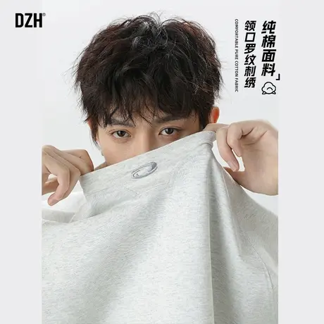 男士浅灰色刺绣短袖男夏季纯色t恤宽松上衣五分袖半袖2025新款潮商品大图