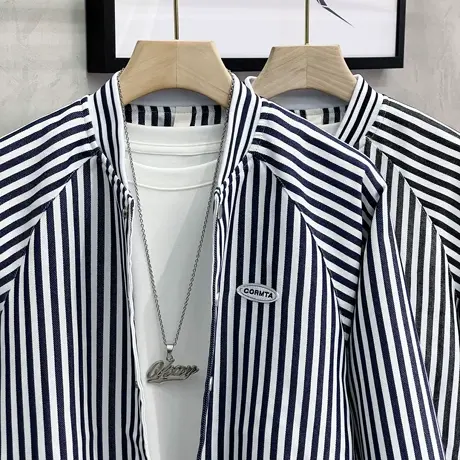 外套男士春秋装新款韩版修身日系条纹立领休闲棒球服帅气夹克潮流图片