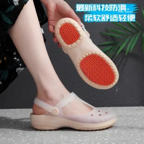 2025新款果冻洞洞鞋女款防滑软底护士沙滩鞋包头凉拖鞋女夏季外穿图片