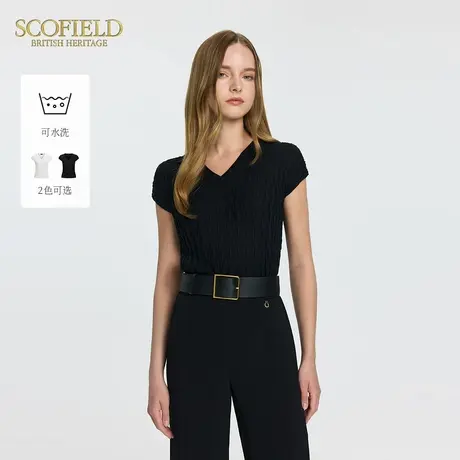 【可水洗】Scofield女简约几何肌理V领针织衫修身毛衣2025夏新款商品大图