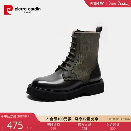 皮尔卡丹拼接撞色女士马丁靴真皮时尚女靴商品大图