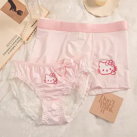 趣味KT喵~冰丝情侣内裤夏季一男一女卡通可爱性感蕾丝三角平角裤商品大图