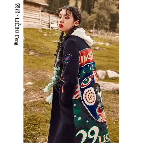 裂帛LIEBOFeng设计师品牌chic复古刺绣百搭宽松中长款毛呢外套女图片