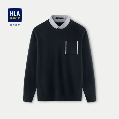 HLA/海澜之家商务双领针织衫2023秋冬新款纯色加厚假两件毛衣男图片