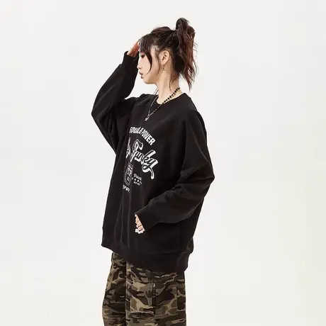 YEP美式无帽加绒卫衣女秋冬2023年新款ins潮牌复古宽松慵懒风上衣商品大图