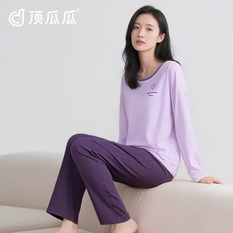 顶瓜瓜纯棉睡衣女士秋季长袖长裤2025年款圆领宽松全棉家居服套装图片