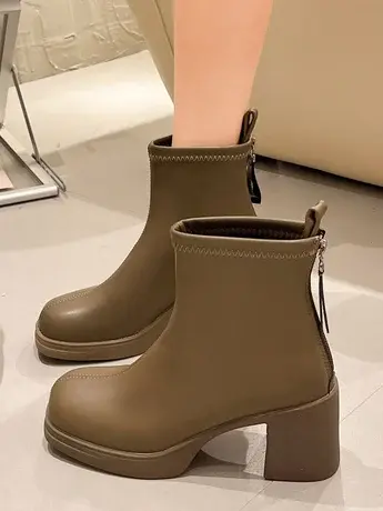 粗跟短靴女英伦风百搭2023新款秋冬韩版网红瘦瘦靴软皮低跟马丁靴商品大图