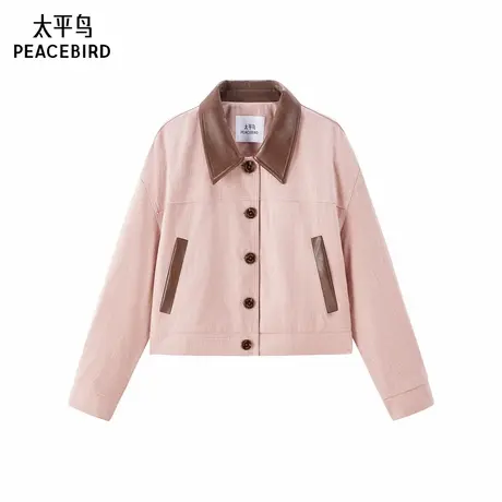 【商场同款】太平鸟PU翻领拼接极简风短外套女25新款A1BBF1481图片