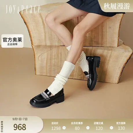 真美诗2025年秋季新款费尔岛风彩色织带厚底牛皮乐福鞋Y1O04CA5商品大图