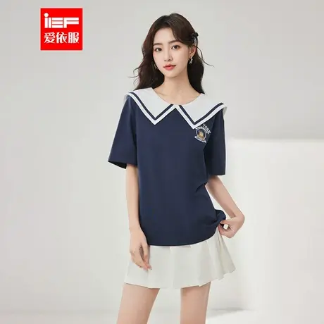 IEF/爱依服2025夏季新款韩版减龄学院风翻领设计通勤百搭中上衣图片