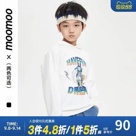 moomoo童装新款男童舒适时尚针织连帽套头衫百搭款休闲印花设计商品大图