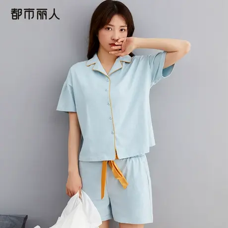 都市丽人睡衣女短袖短裤套装夏装家居服女棉宽松舒适薄款睡衣套装商品大图