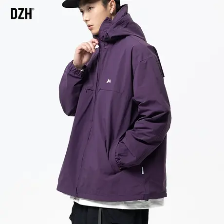 男士紫色冲锋衣外套潮牌男秋季新款男装休闲工装夹克防风衣登山服商品大图