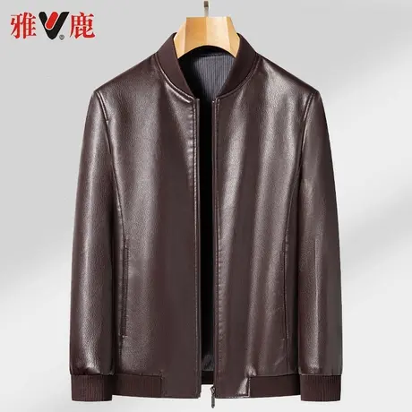 雅鹿皮衣外套男中老年2024新款春秋季棒球领休闲夹克男爸爸装上衣商品大图