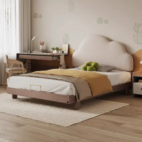 顾家家居实木北美黑胡桃木全实木奶油风简约儿童皮艺软包1.5m床铺商品大图