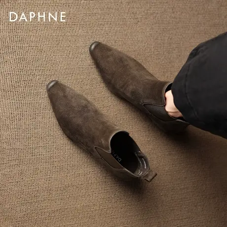 达芙妮复古绒面短靴女2025新款秋冬保暖英伦风切尔西靴子及踝靴女图片