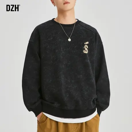 男士扎染黑色卫衣男秋季2023新款爆款美式重磅情侣装潮牌外套男款商品大图