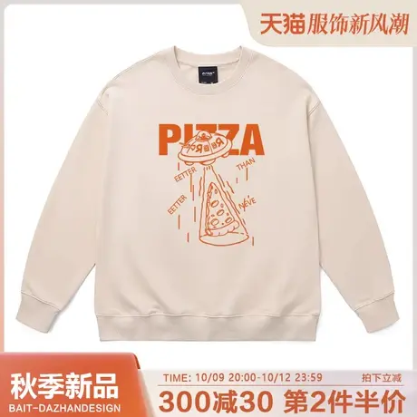 春秋薄款卫衣男女趣味潮牌飞船披萨美式重磅米色圆领纯棉打底外套商品大图