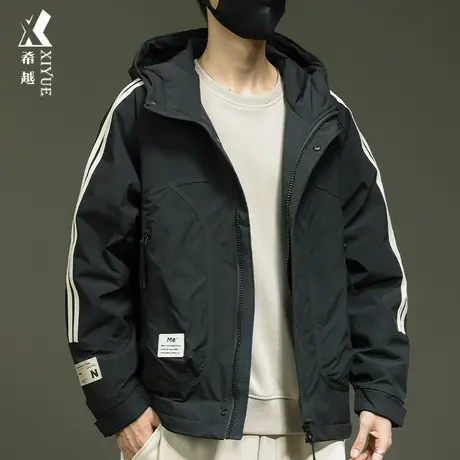 希越运动风男士棉衣外套宽松大码秋冬户外防水防风连帽冲锋衣夹克商品大图