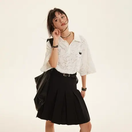 复古短袖t恤女夏装2023年新款宽松法式甜辣上衣设计感半袖POLO衫图片