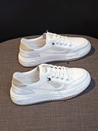 真皮镂空透气小白鞋女2023新款轻便网面女鞋百搭平底休闲板鞋夏季商品大图