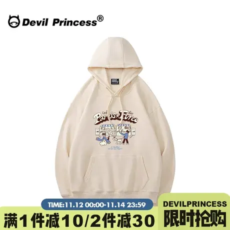 ulzzang小众超火卡通印花奶杏色卫衣女宽松学院风通勤帽衫外套厚图片