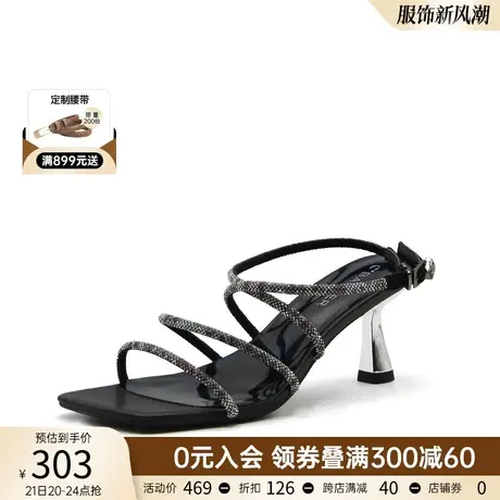 C.BANNER/千百度夏新高跟闪钻罗马鞋性感交叉一字带女凉鞋商品大图